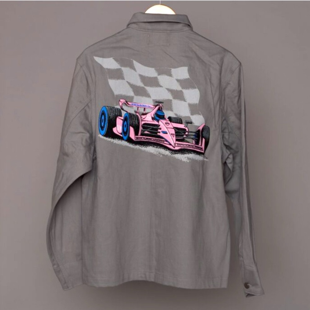 ****F1MIA Denim Chore Jacket****Size: L 
Grey Denim Jacket with Miami Patch.